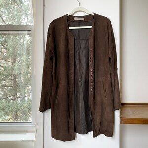 Vintage Uterque Long Suede Jacket Brown